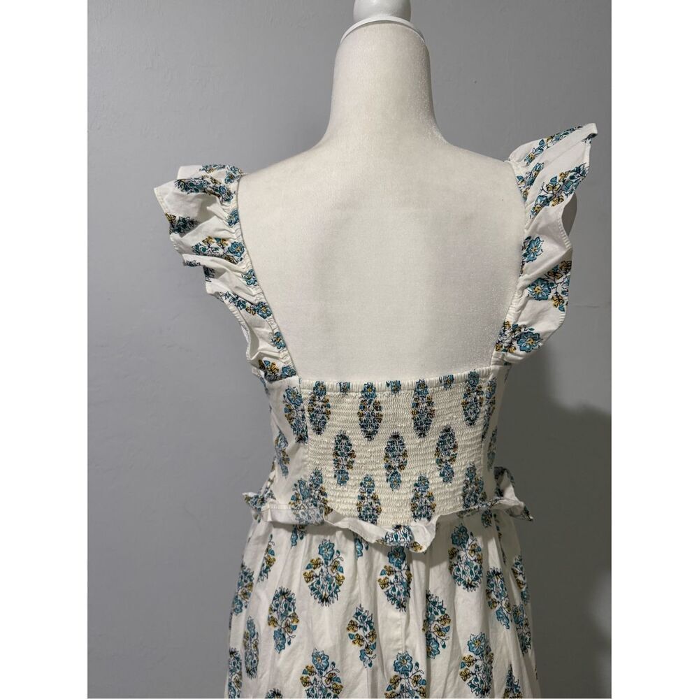 J. Crew Factory Cream Midi Dress with Blue Floral Print - Picture 7 of 14